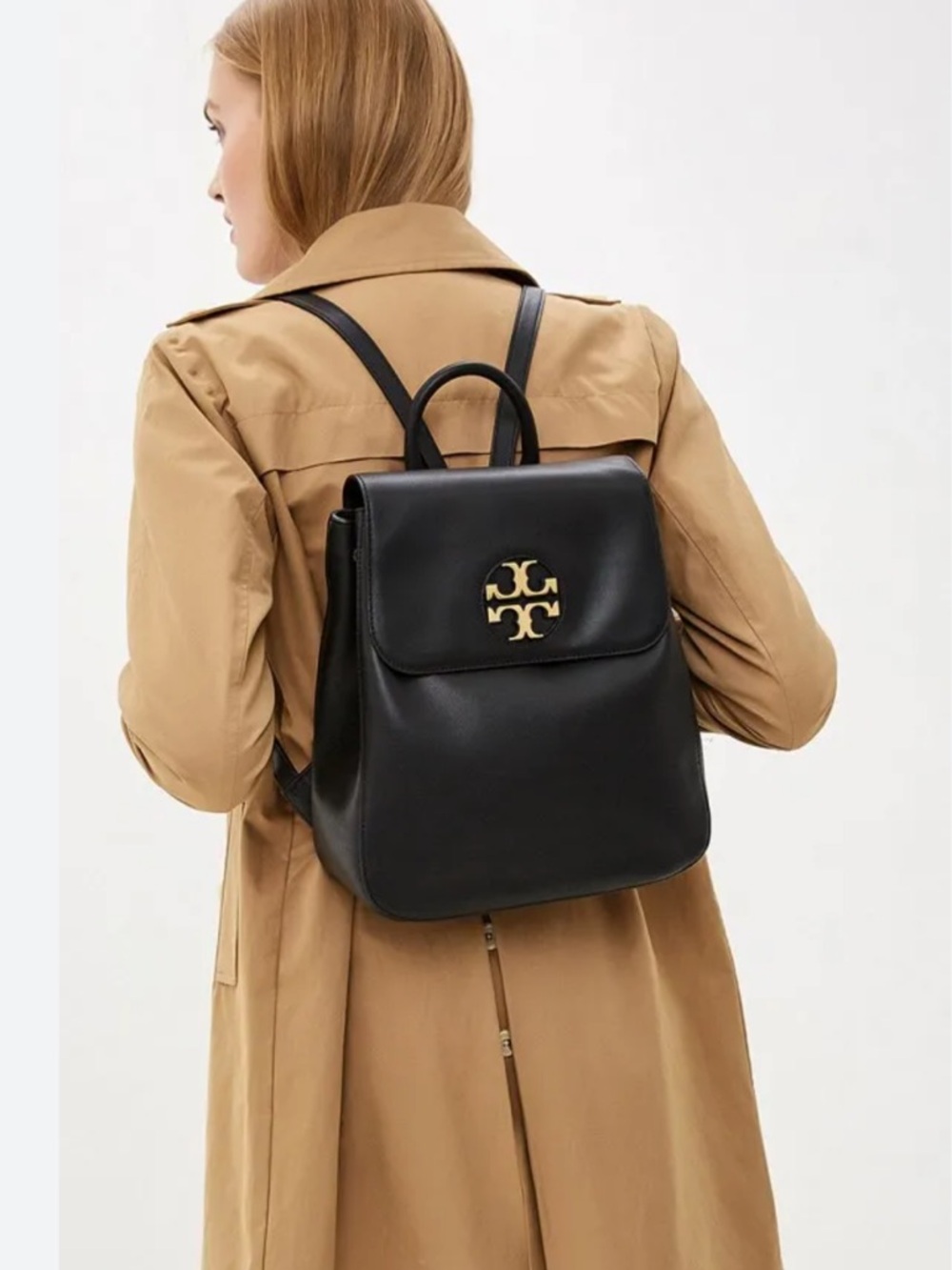 Tory Burch Black Leather Logo Backpack